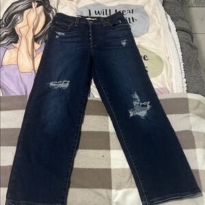 Levi's Dark Blue Distressed Wide Leg Jeans